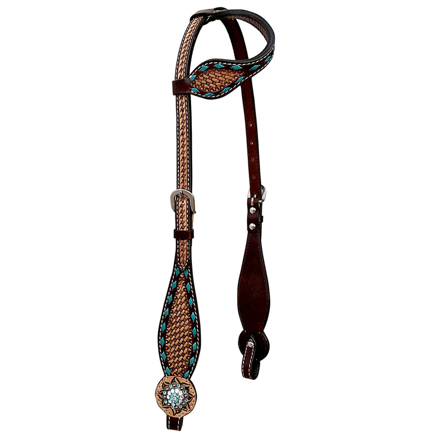 Bar H Equine Western Leather Horse Tack Set Basket Weave Carved Brown - Uhorse