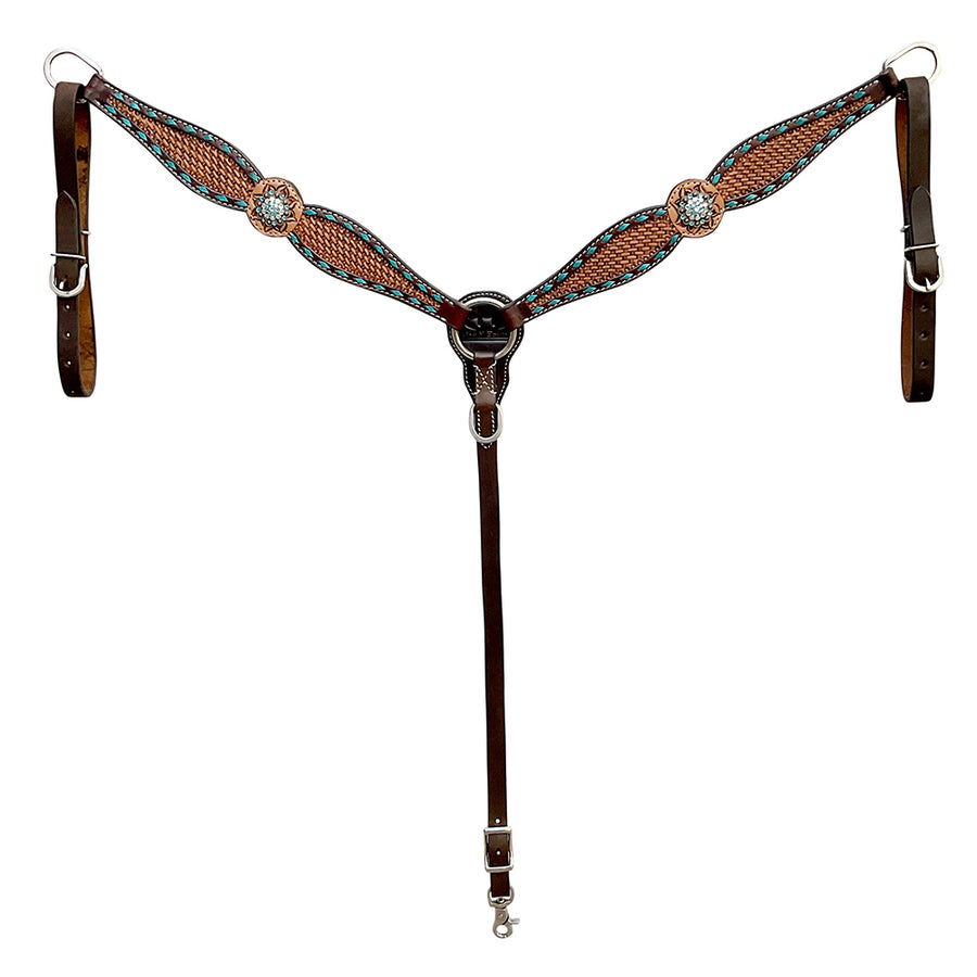 Bar H Equine Western Leather Horse Breast Collar Basket Weave Carved Brown - Uhorse