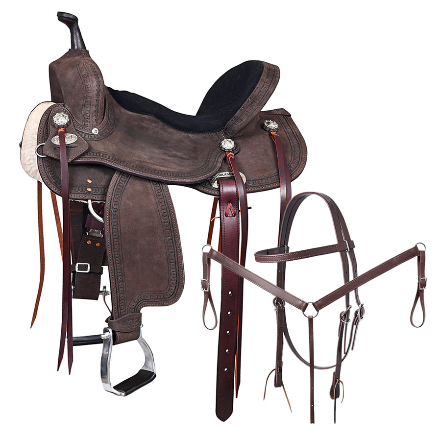 Hilason Western Horse Flex Tree Barrel Trail American Leather Saddle and Biothane Tack Set - Uhorse