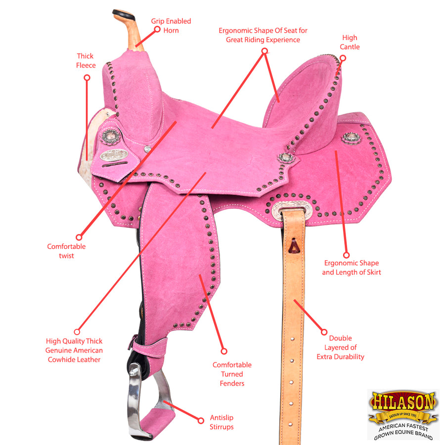 Hilason Western Horse Flex Tree Barrel Trail In Suede Leather Saddle & Biothane Tack Set