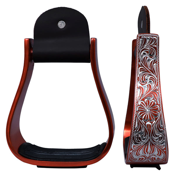 HILASON 3" Neck Western Aluminium Horse Stirrups Floral Engraved - Uhorse