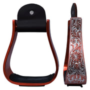 Hilason Western Aluminum Horse Riding Stirrups – Engraved Floral Design with Rubber Tread