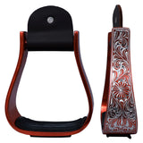 Hilason Western Aluminum Horse Riding Stirrups – Engraved Floral Design with Rubber Tread