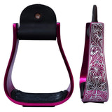 HILASON 3" Neck Western Aluminium Horse Stirrups Floral Engraved Pink - Uhorse