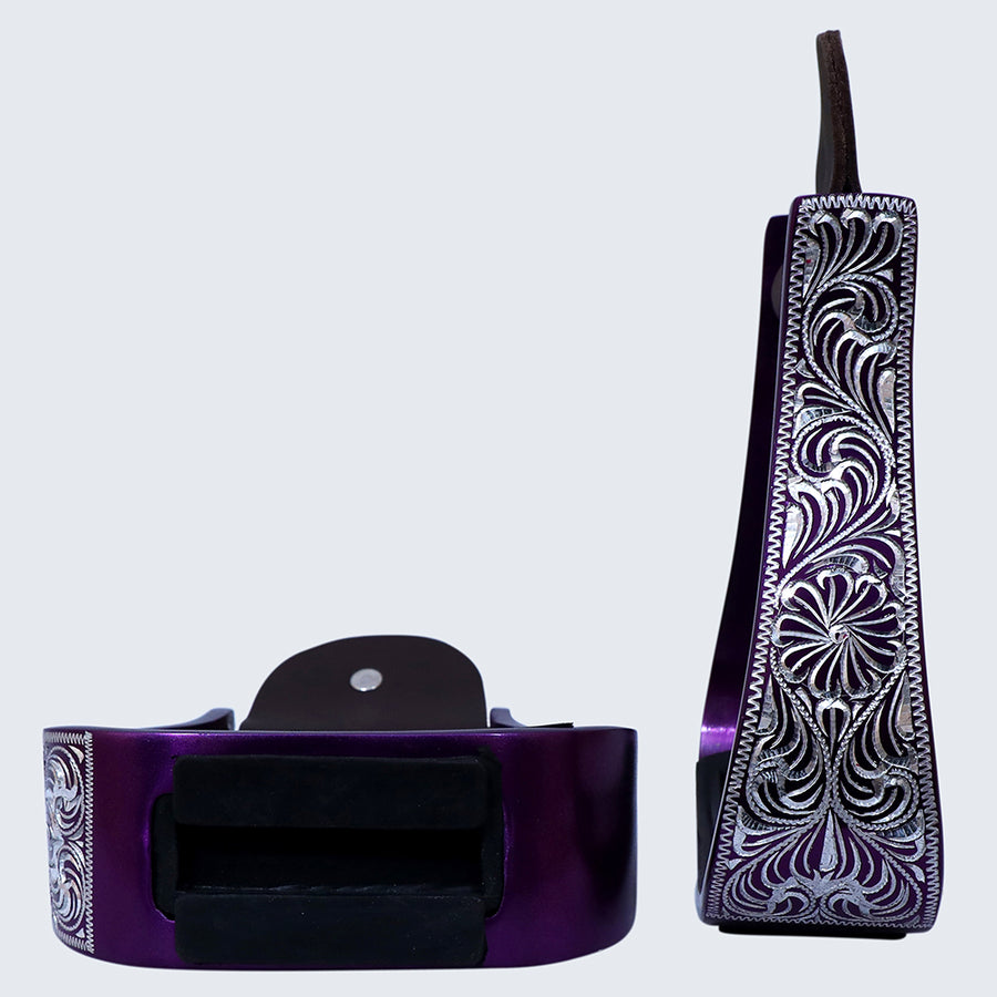 Hilason Western Aluminum Horse Riding Stirrups – Engraved Floral Design with Rubber Tread