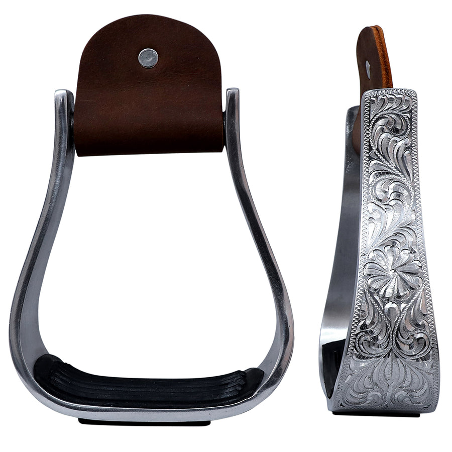 HILASON 3" Neck Western Aluminium Horse Stirrups Floral Engraved Silver - Uhorse