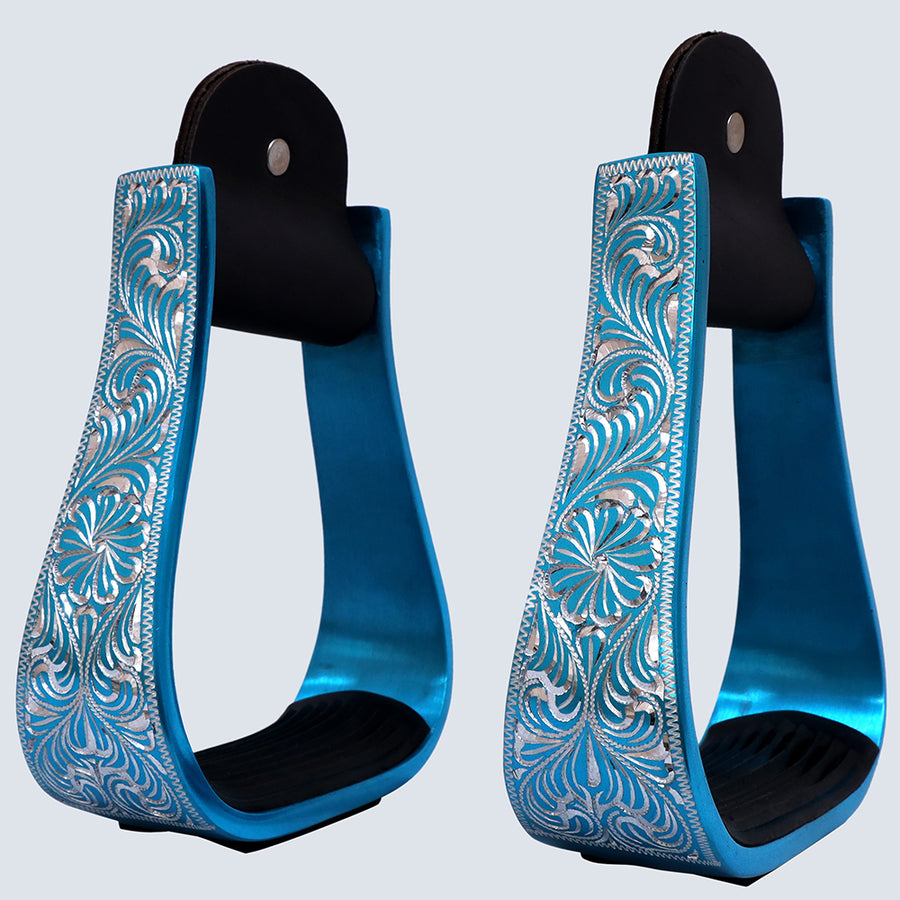 Hilason Western Aluminum Horse Riding Stirrups – Engraved Floral Design with Rubber Tread