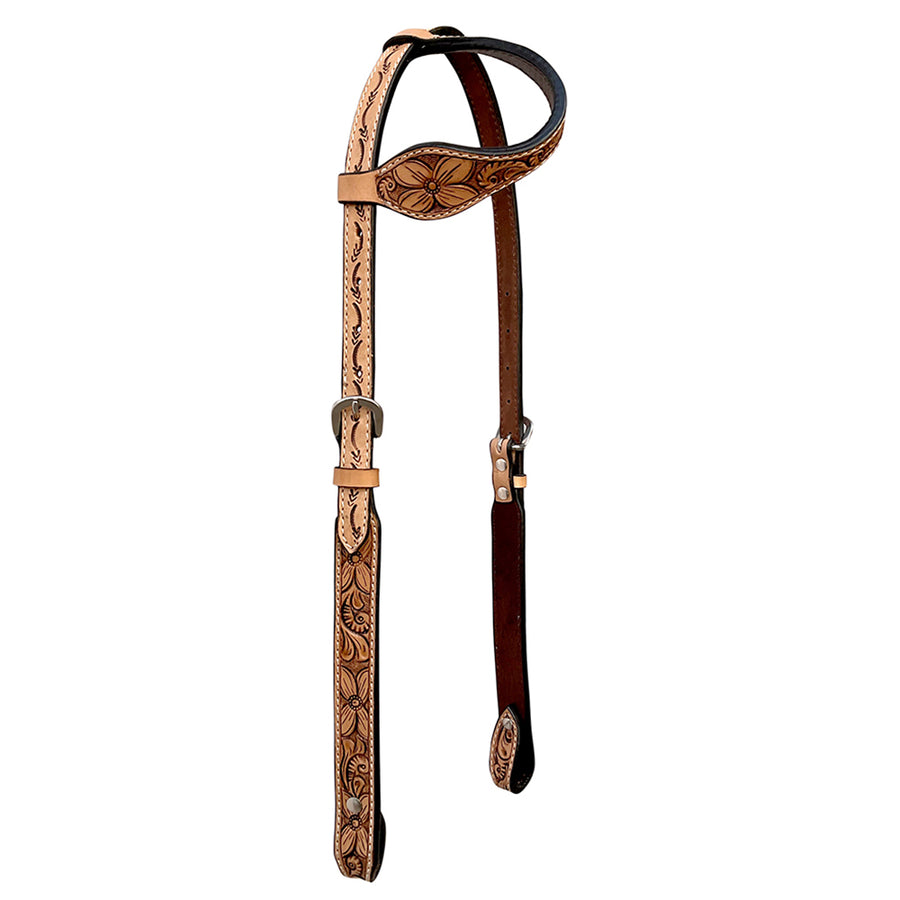 Bar H Equine Western Leather Floral Carved One Ear Headstall Tan - Uhorse