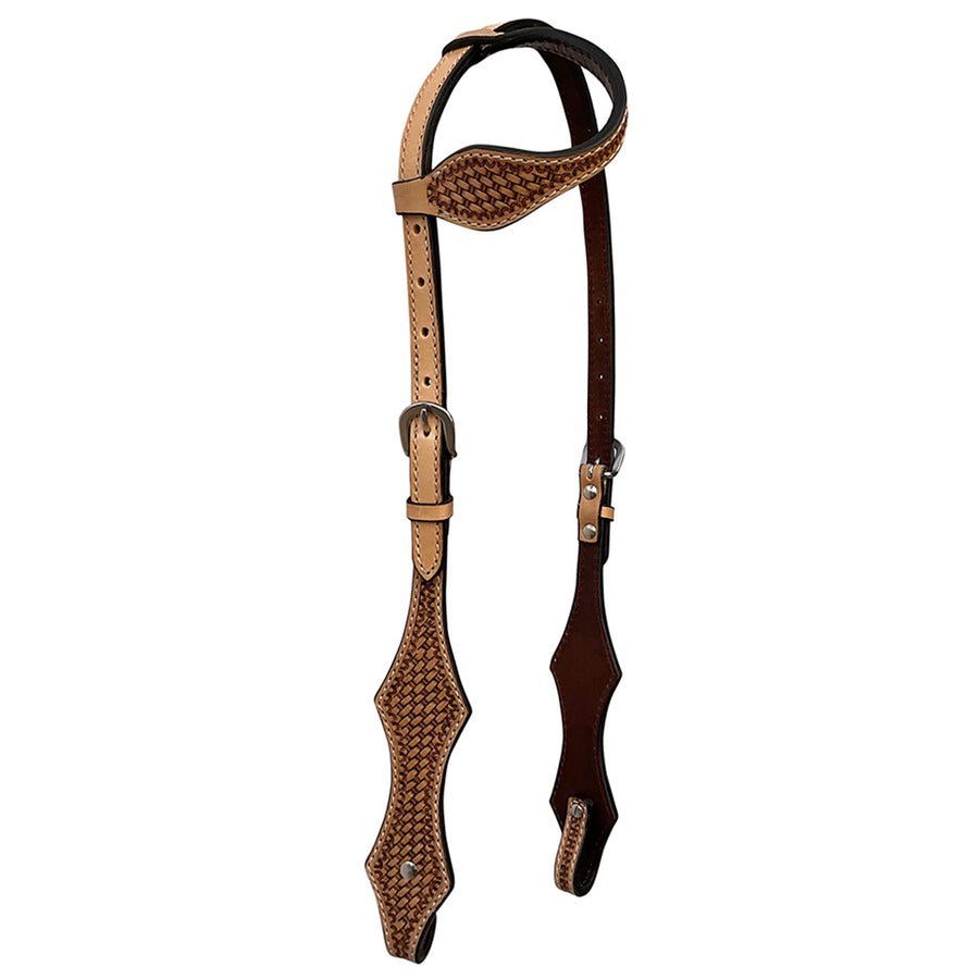 Bar H Equine Horse Genuine Leather One Ear Headstall Basket Weave Brown - Uhorse