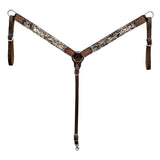 Bar H Equine Western Hair On Leather Headstall and Breast Collar Floral Brown - Uhorse