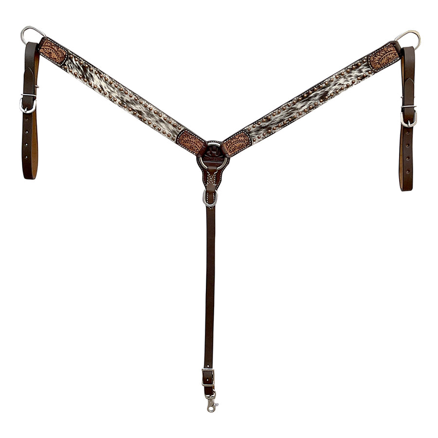 Brown leather breast collar with tooled details and studs - Uhorse
