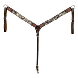 Bar H Equine W. Hair On Leather Headstall & Breast Collar Floral Brown by Hilason – Cowboy and equestrian accessories