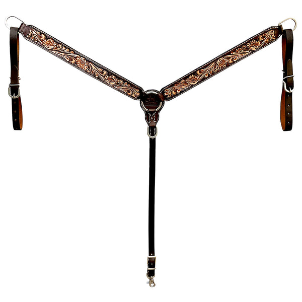 Bar H Equine Western Leather Headstall and Breast Collar Floral Dark Brown - Uhorse