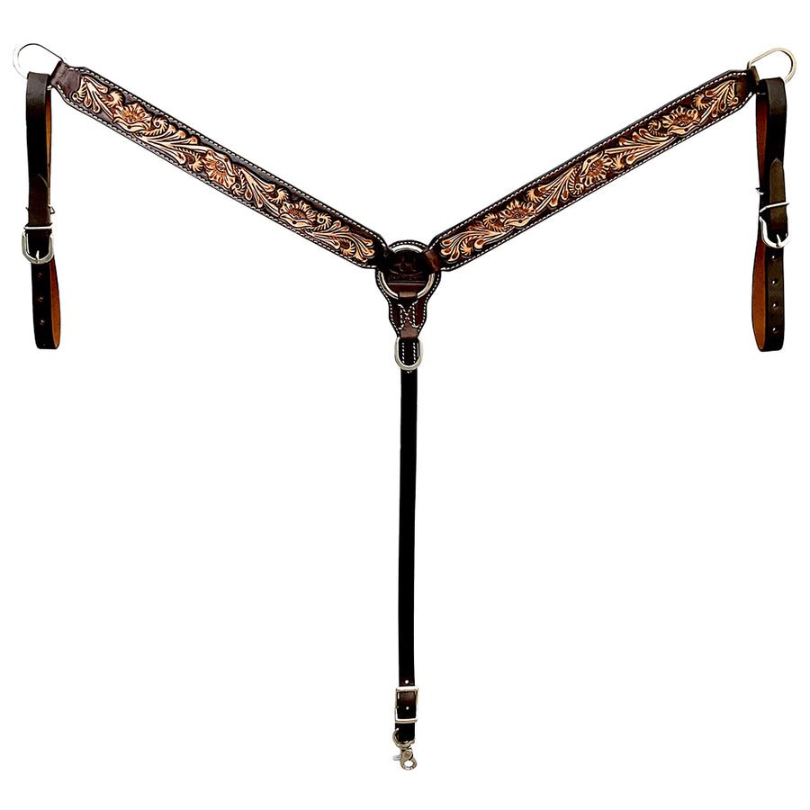 Bar H Equine Western Leather Breast Collar Floral Carved Dark Brown - Uhorse