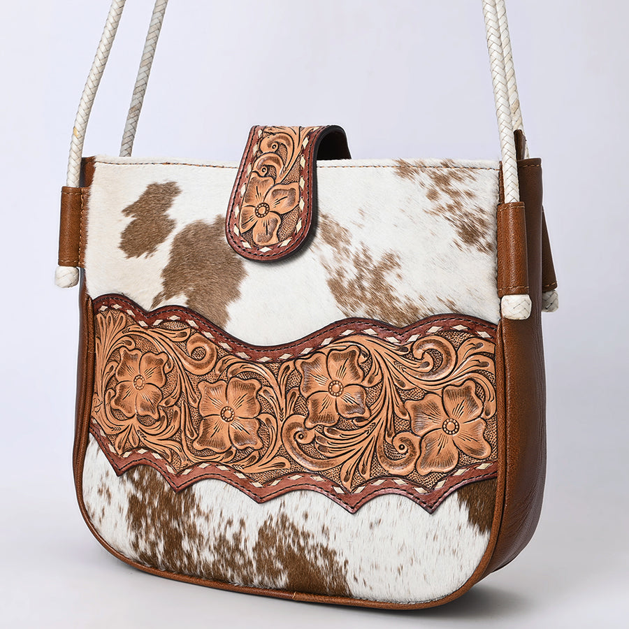 American Darling Cowhide Crossbody Bag | Hand-Tooled Leather Saddle Purse - Uhorse