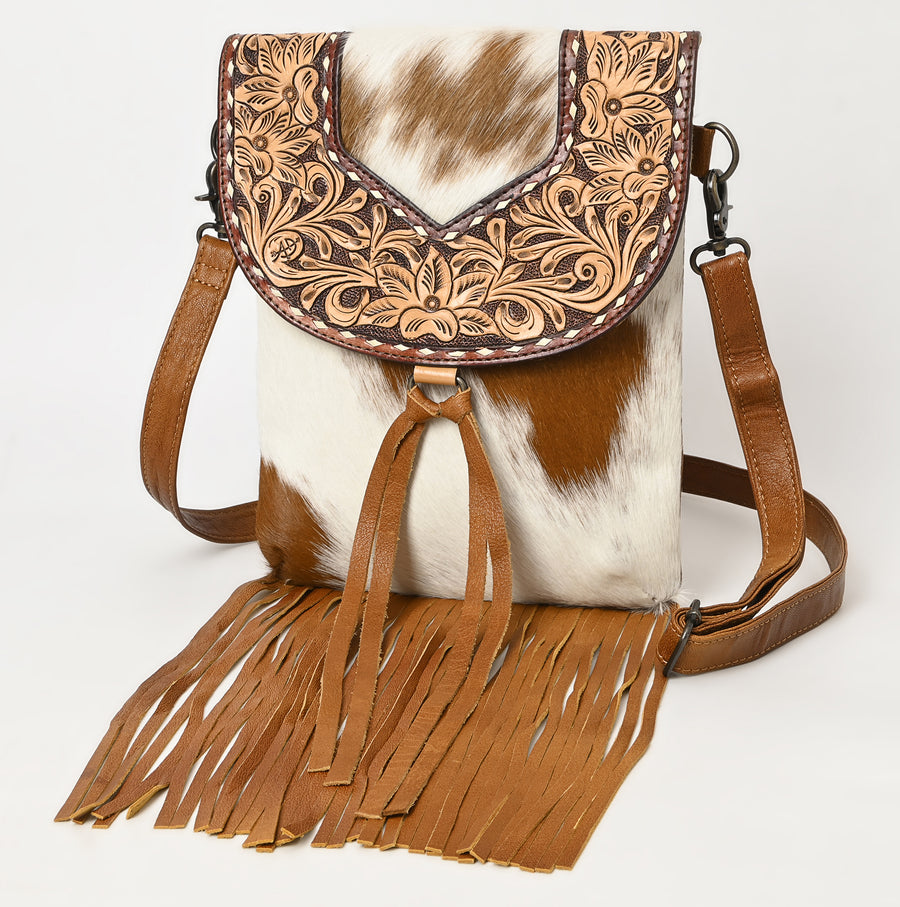 American Darling Hair-On Cowhide and Hand-Tooled Crossbody Bag | Tassel Flap Purse - Uhorse