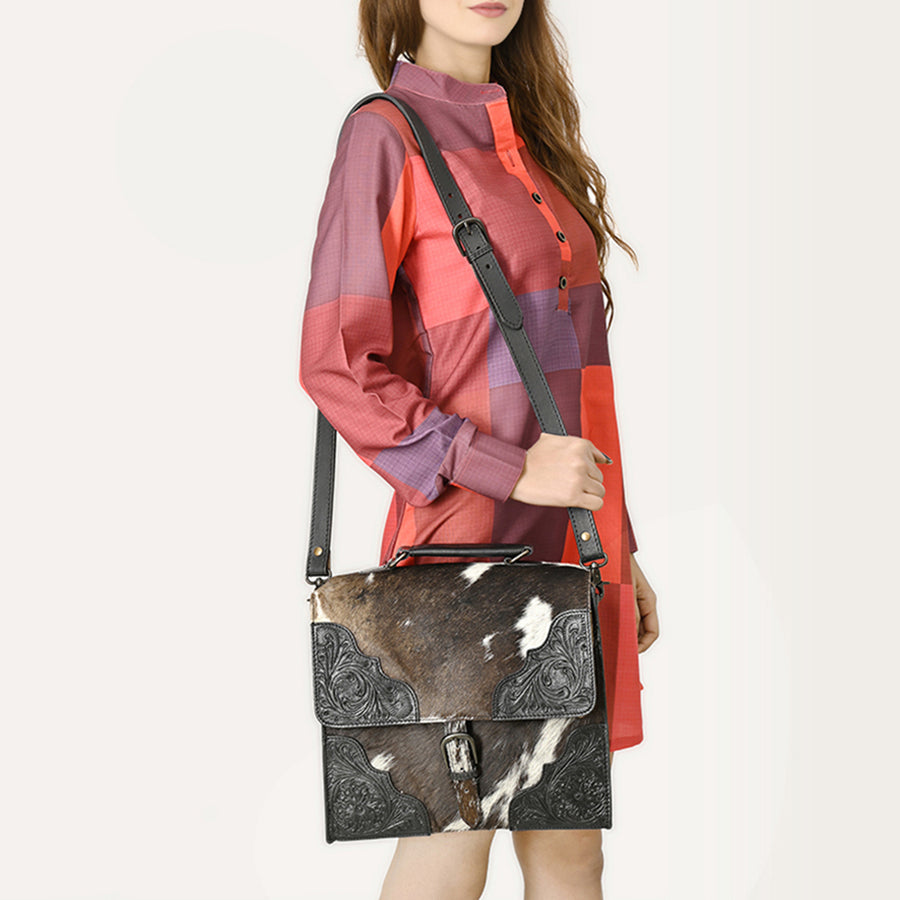 American Darling Briefcase Hand Tooled Hair on Genuine Leather Western Women Bag Handbag Purse | Travel Bags College Casual