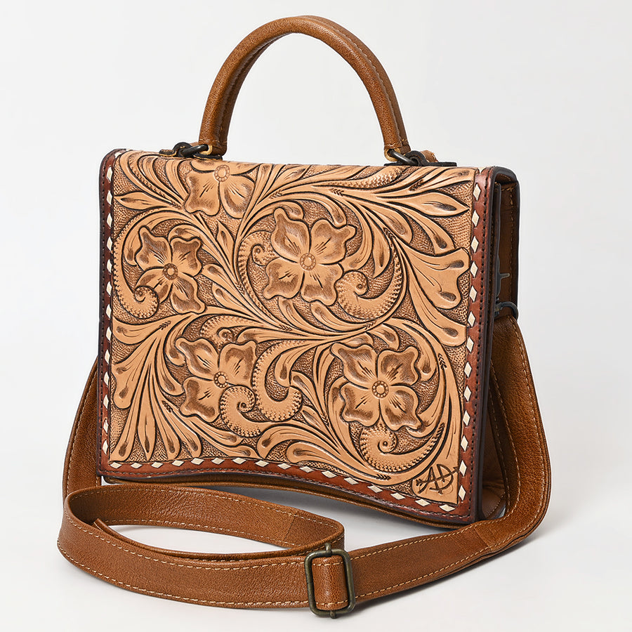 American Darling Hand-Tooled Leather Messenger Bag - Floral Carved Genuine Western Purse - Uhorse