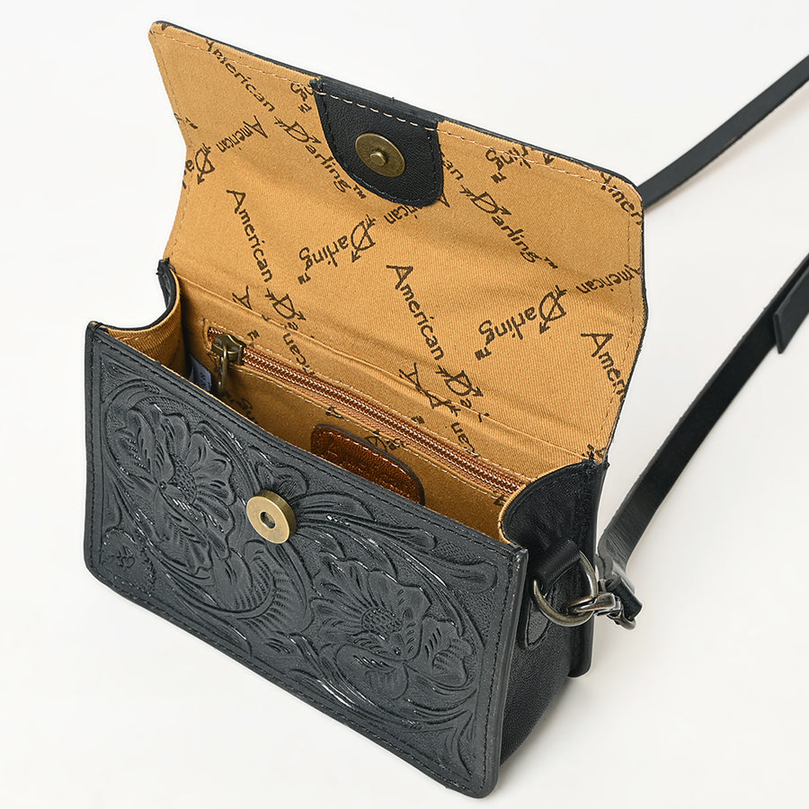 American Darling Hand-Tooled Leather Small Cross Body Bag – Floral Carved Vegetable-Tanned Genuine Leather Western Purse