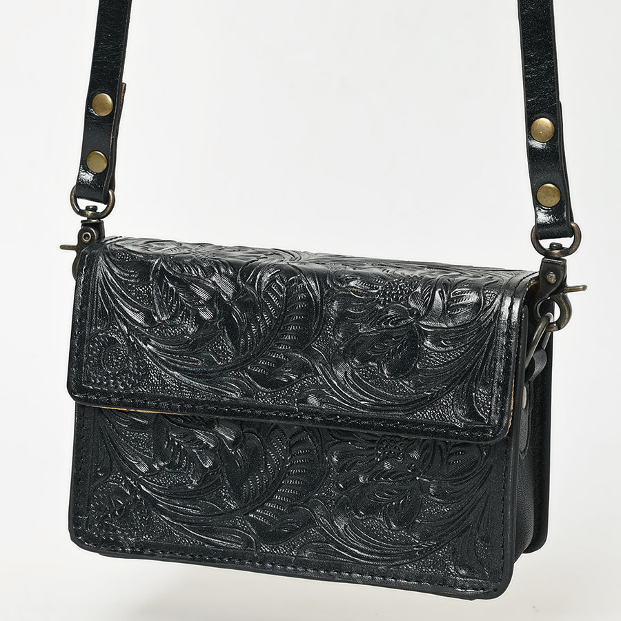 American Darling Hand-Tooled Leather Small Cross Body Bag - Floral Carved Western Purse - Uhorse