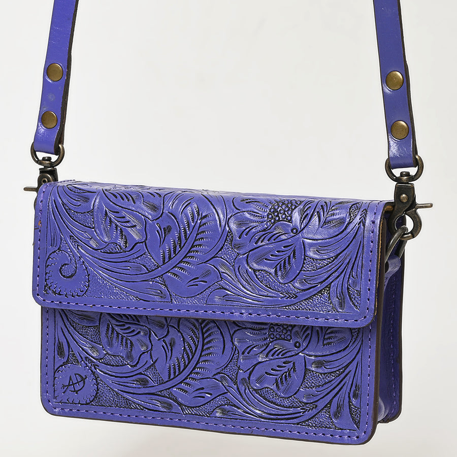 American Darling Hand-Tooled Leather Small Cross Body Bag - Floral Carved Western Purse - Uhorse