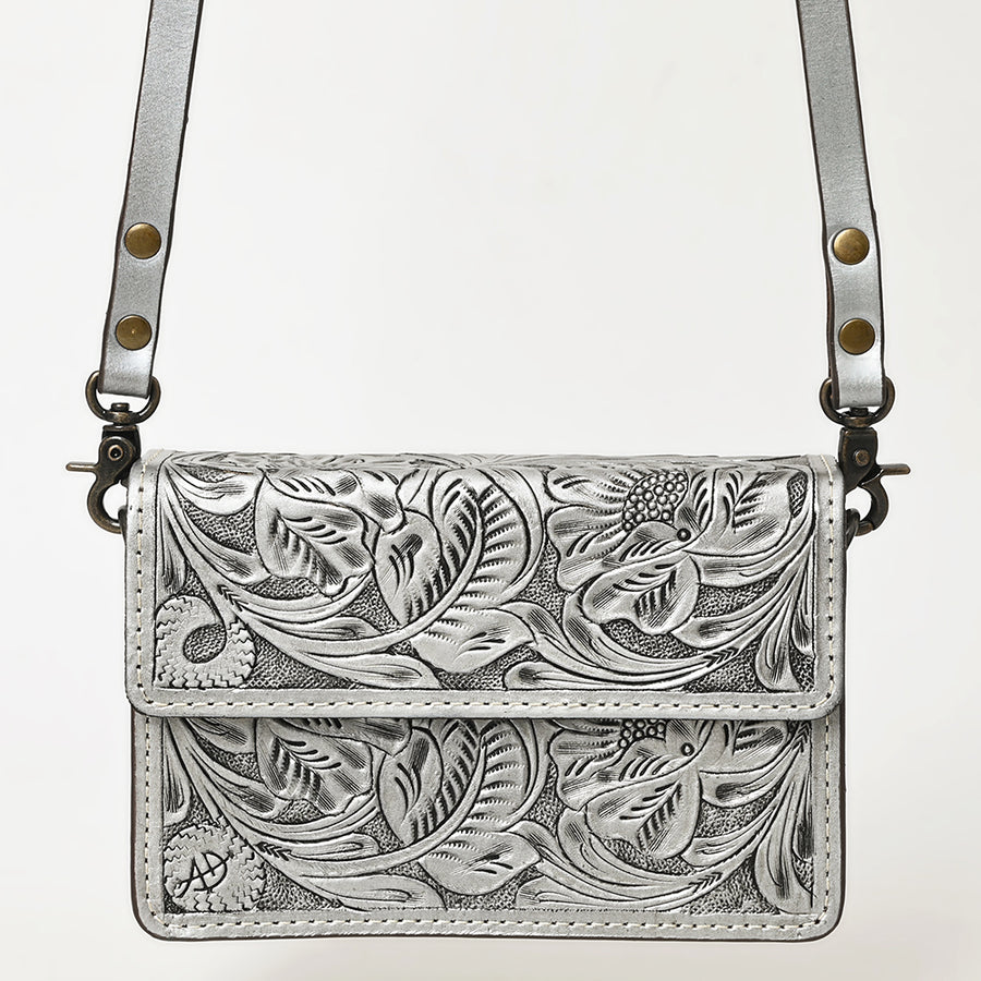 American Darling Hand-Tooled Leather Small Cross Body Bag – Floral Carved Vegetable-Tanned Genuine Leather Western Purse