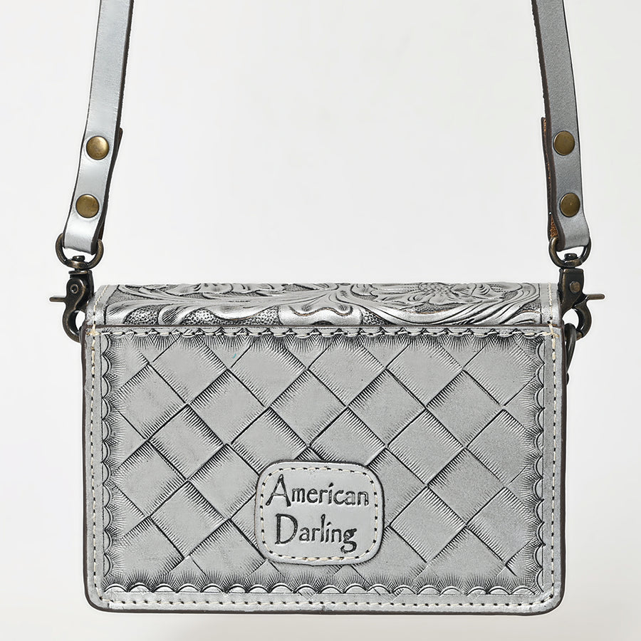 American Darling Hand-Tooled Leather Small Cross Body Bag – Floral Carved Vegetable-Tanned Genuine Leather Western Purse