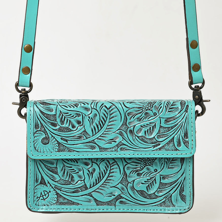 American Darling Hand-Tooled Leather Small Cross Body Bag – Floral Carved Vegetable-Tanned Genuine Leather Western Purse