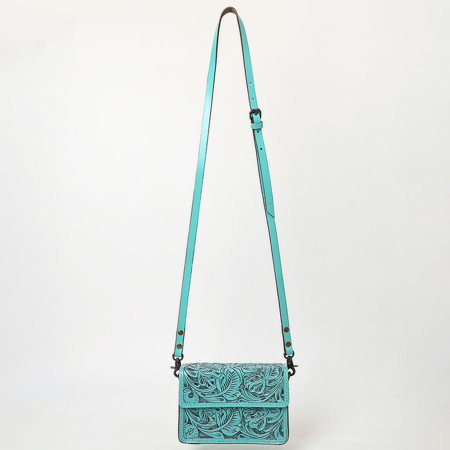 American Darling Hand-Tooled Leather Small Cross Body Bag – Floral Carved Vegetable-Tanned Genuine Leather Western Purse