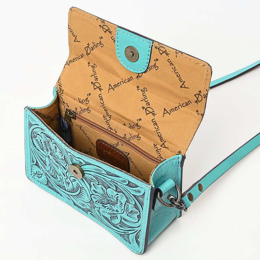 American Darling Hand-Tooled Leather Small Cross Body Bag – Floral Carved Vegetable-Tanned Genuine Leather Western Purse