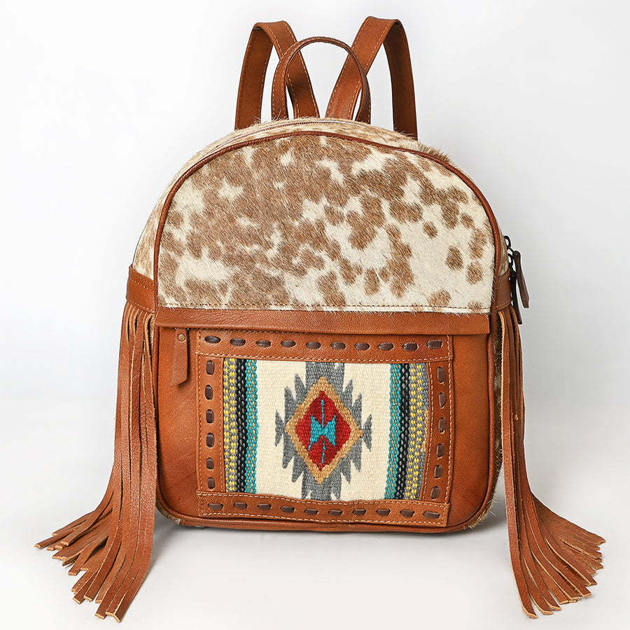 American Darling Hair-On Cowhide Leather Backpack Bag | Hand Woven Saddle Blanket Western Backpack | Full-Grain Genuine Leather Daypack