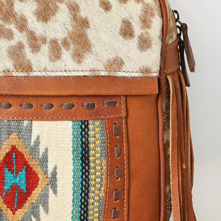 American Darling Hair-On Cowhide Leather Backpack Bag | Hand Woven Saddle Blanket Western Backpack | Full-Grain Genuine Leather Daypack