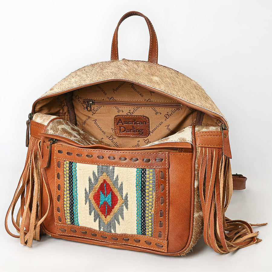American Darling Hair-On Cowhide Leather Backpack Bag | Hand Woven Saddle Blanket Western Backpack | Full-Grain Genuine Leather Daypack
