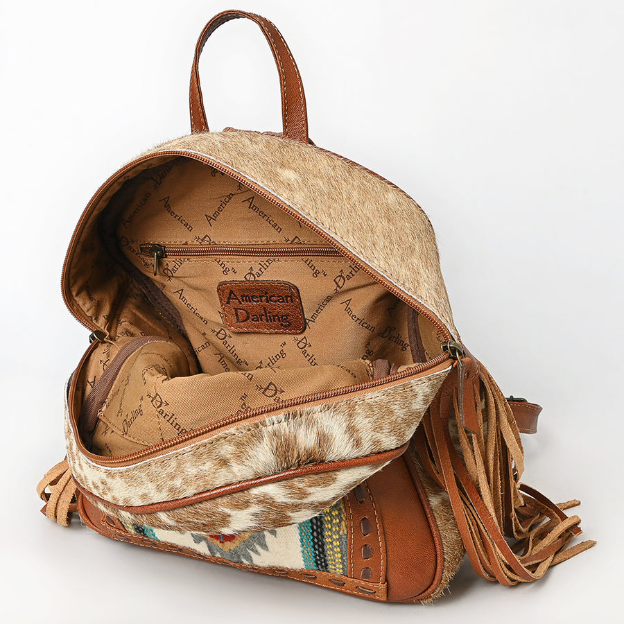 American Darling Hair-On Cowhide Leather Backpack Bag | Hand Woven Saddle Blanket Western Backpack | Full-Grain Genuine Leather Daypack