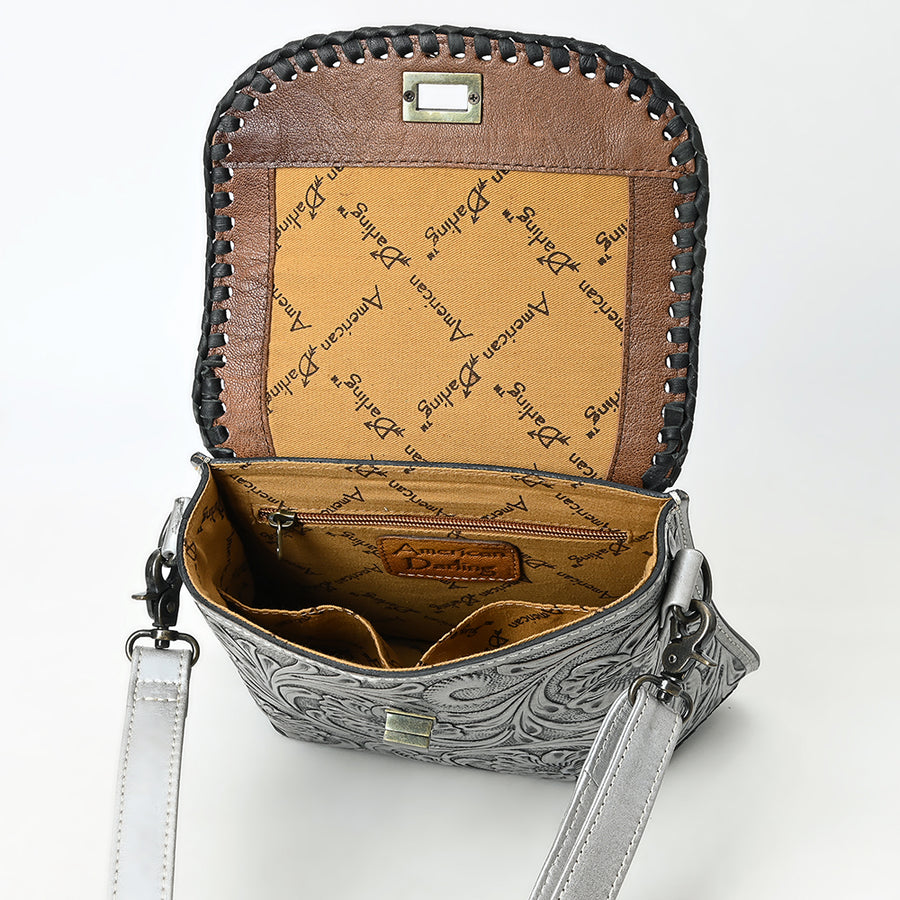 American Darling Hand-Tooled Genuine Leather Crossbody Bag | Floral Carved Full-Grain Western Purse | Everyday Leather Crossbody for Women