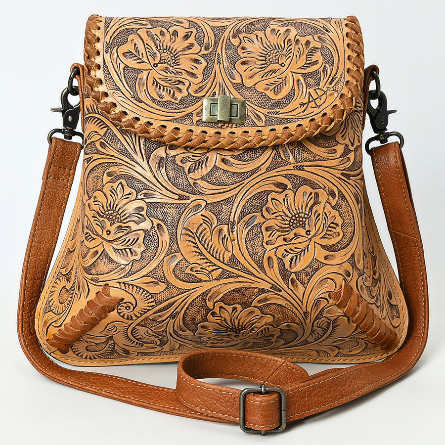 American Darling Hand-Tooled Genuine Leather Crossbody Bag | Floral Carved Full-Grain Western Purse | Everyday Leather Crossbody for Women