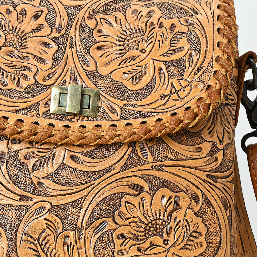 American Darling Hand-Tooled Genuine Leather Crossbody Bag | Floral Carved Full-Grain Western Purse | Everyday Leather Crossbody for Women