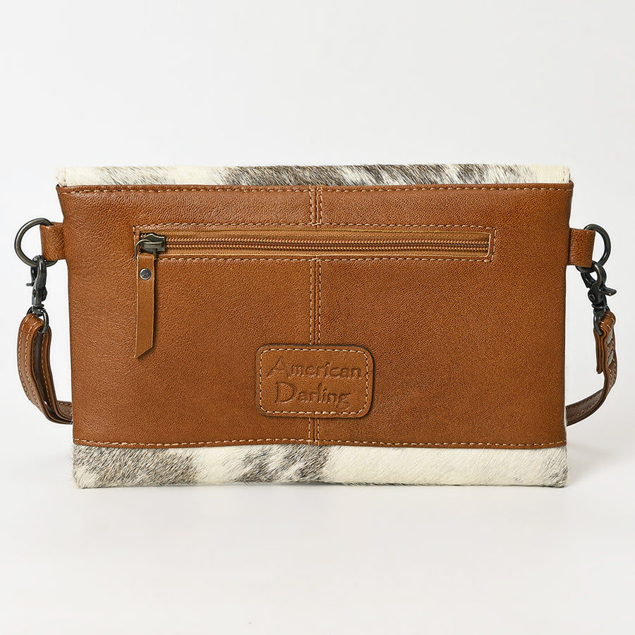 American Darling Hair-On Cowhide Envelope Bag | Hand-Tooled Floral Genuine Leather Western Crossbody | Full-Grain Leather Envelop Purse