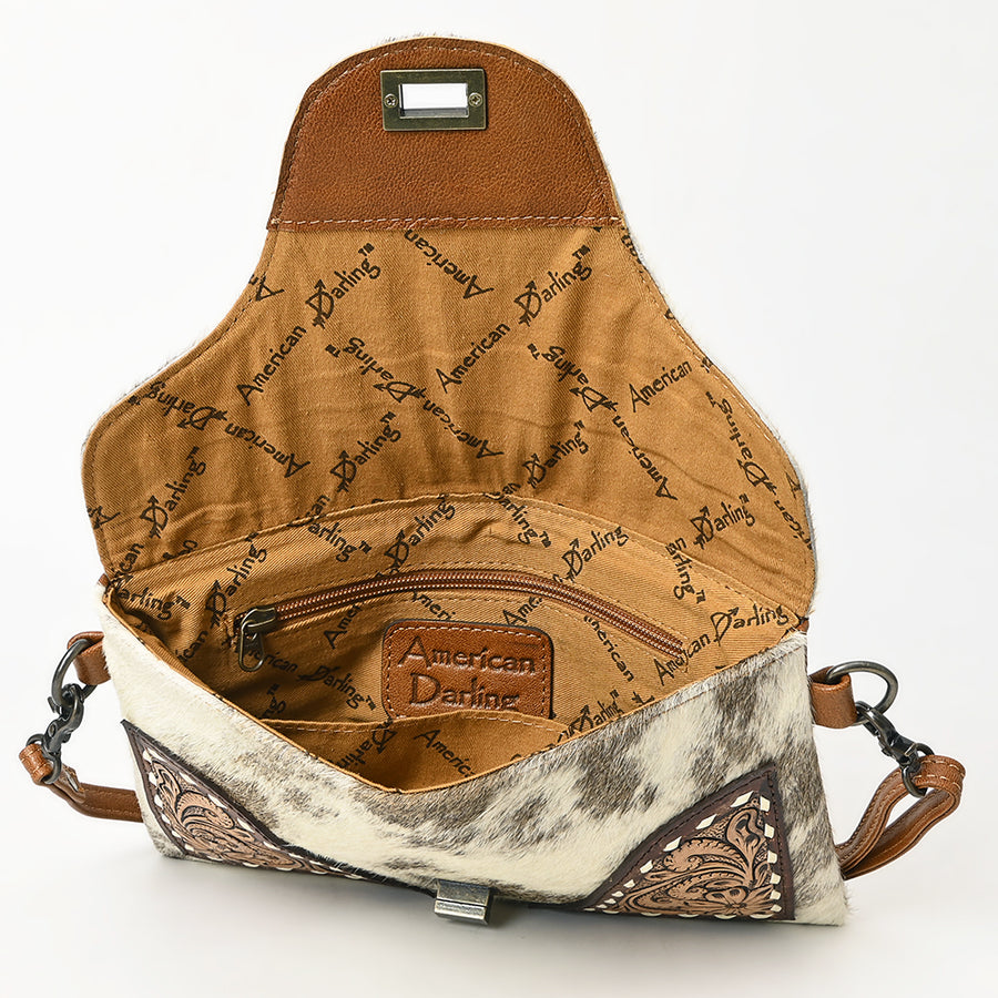 American Darling Hair-On Cowhide Envelope Bag | Hand-Tooled Floral Genuine Leather Western Crossbody | Full-Grain Leather Envelop Purse