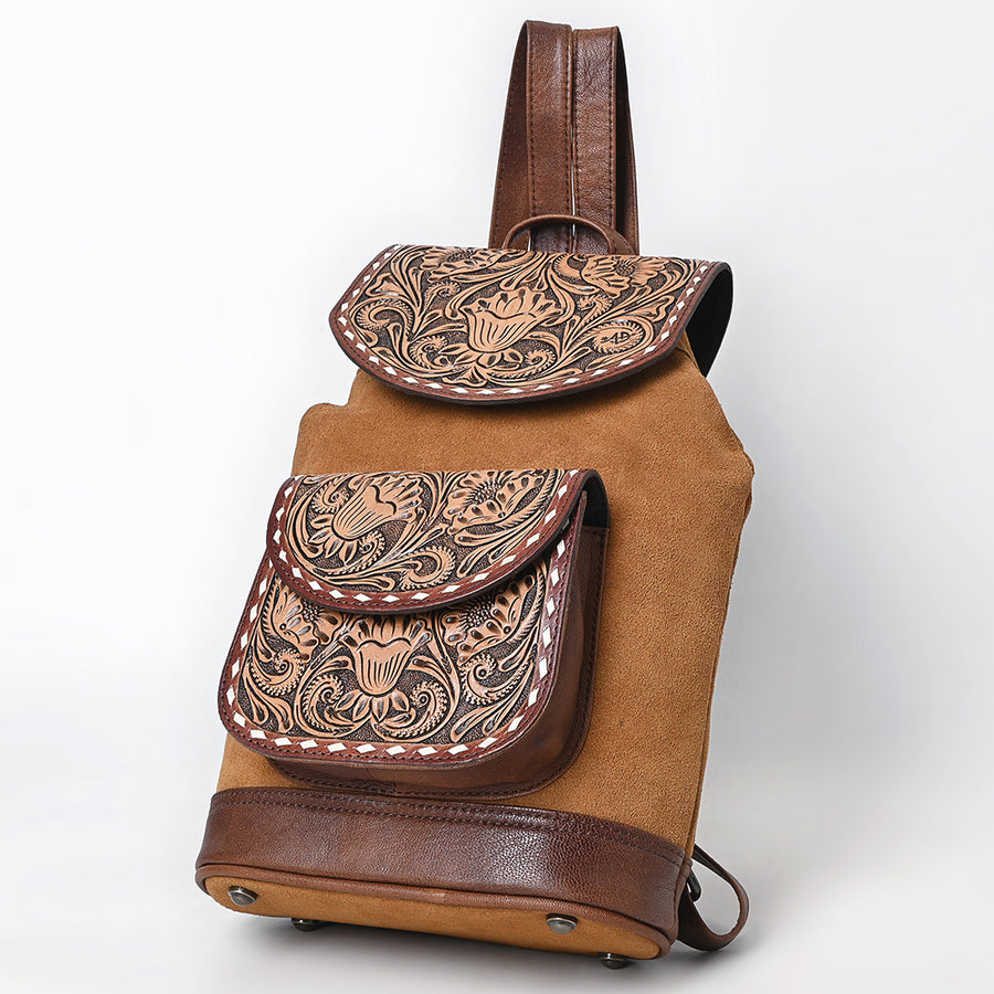 American Darling Hand-Tooled Leather Backpack Bag | Floral Carved Full-Grain Western Pack | Eco-Friendly Vegetable-Tanned Leather