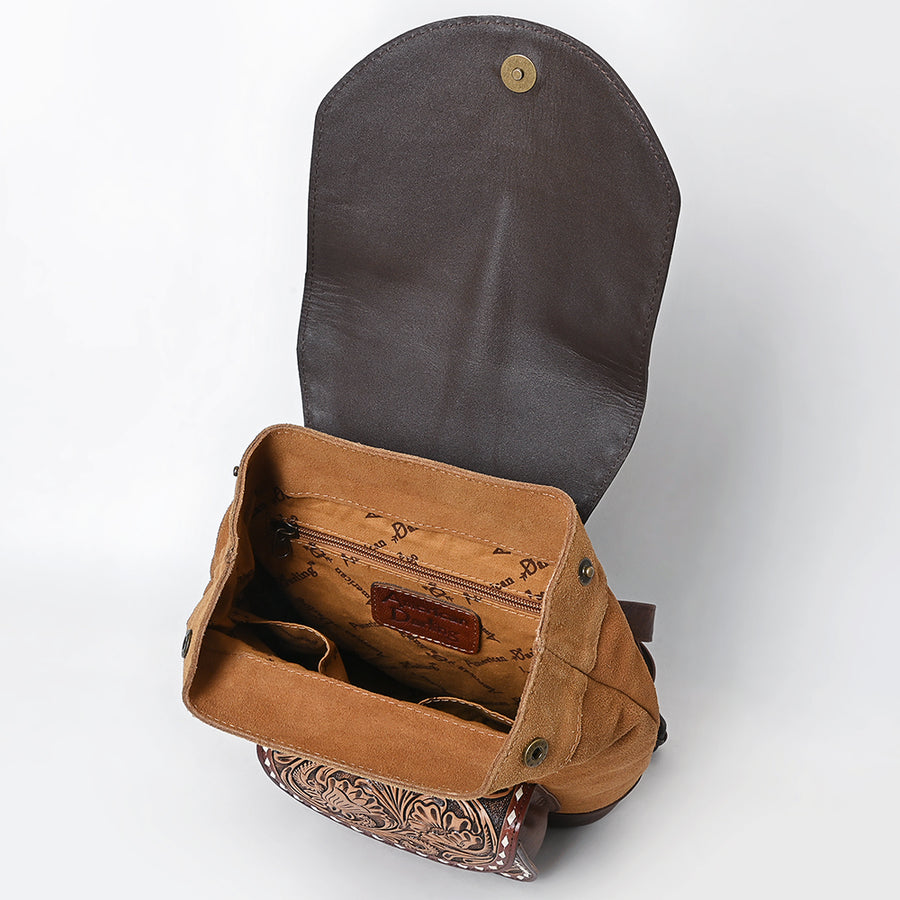 American Darling Hand-Tooled Leather Backpack Bag | Floral Carved Full-Grain Western Pack | Eco-Friendly Vegetable-Tanned Leather