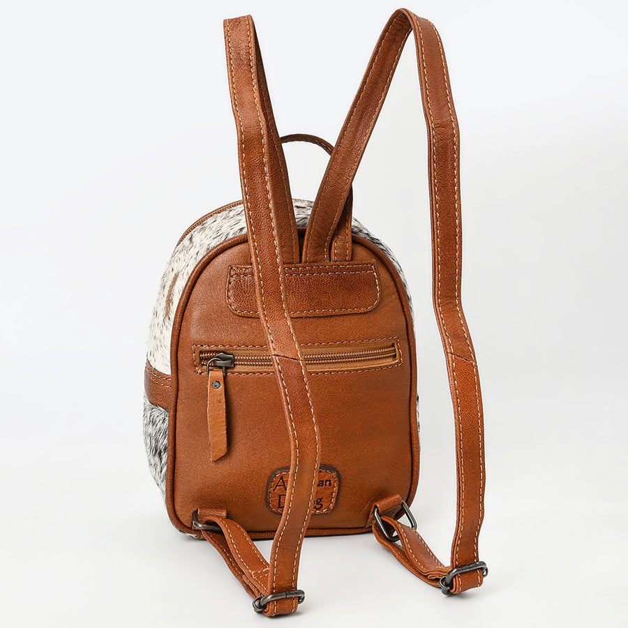 American Darling Western Leather Backpack Bag Hair-On Cowhide Hand-Tooled Floral Genuine Leather Compact Buckstitched Design