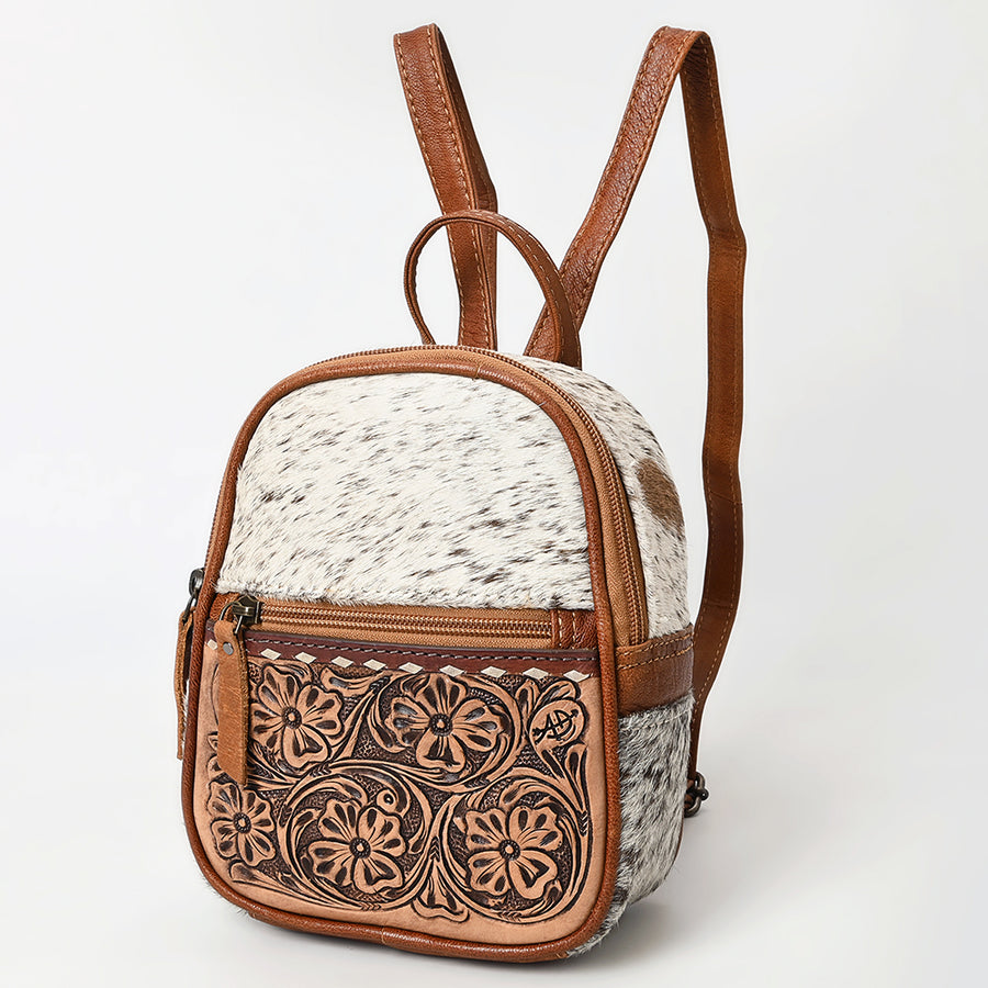 American Darling Western Leather Backpack Bag with Hair-On Cowhide and Hand-Tooled Details - Uhorse