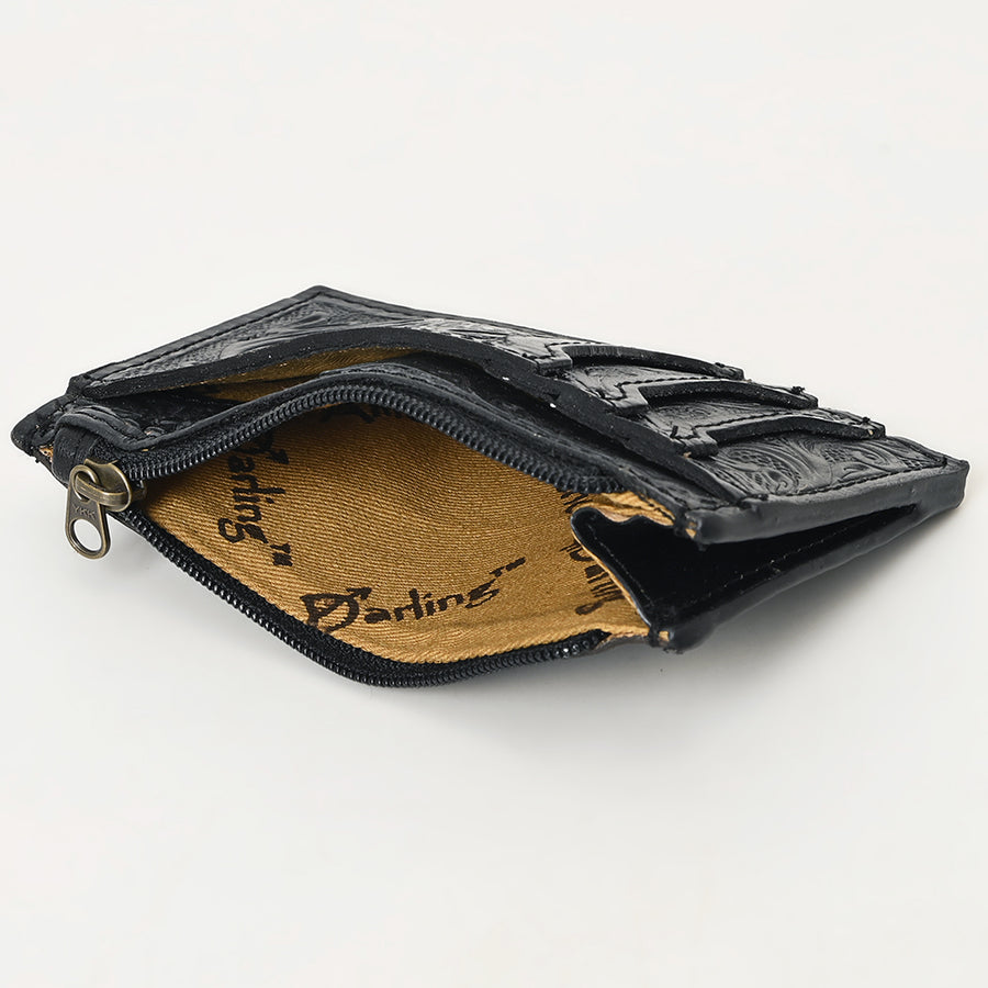 Western Leather Card Holder Bag with Hand-Tooled Floral Carved Full Grain Vegetable-Tanned Leather by American Darling