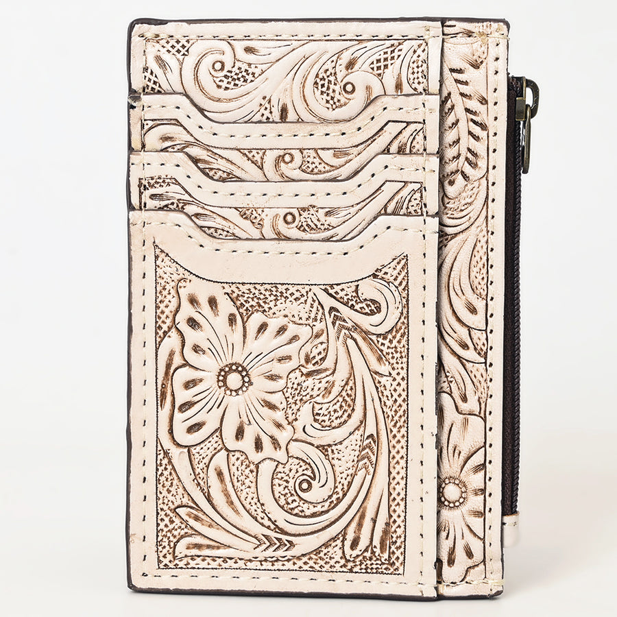 Western Leather Card Holder Bag with Hand-Tooled Floral Carved Full Grain Vegetable-Tanned Leather by American Darling