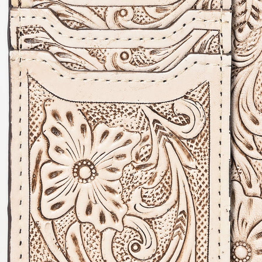Western Leather Card Holder Bag with Hand-Tooled Floral Carved Full Grain Vegetable-Tanned Leather by American Darling