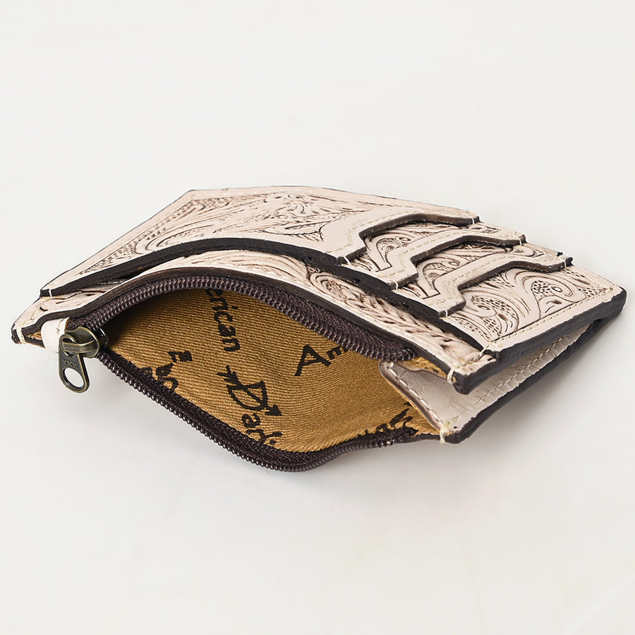 Western Leather Card Holder Bag with Hand-Tooled Floral Carved Full Grain Vegetable-Tanned Leather by American Darling