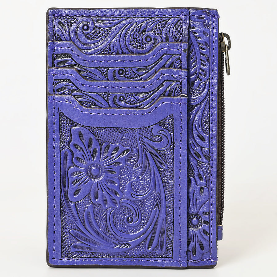 Western Leather Card Holder Bag with Hand-Tooled Floral Carved Full Grain Vegetable-Tanned Leather by American Darling