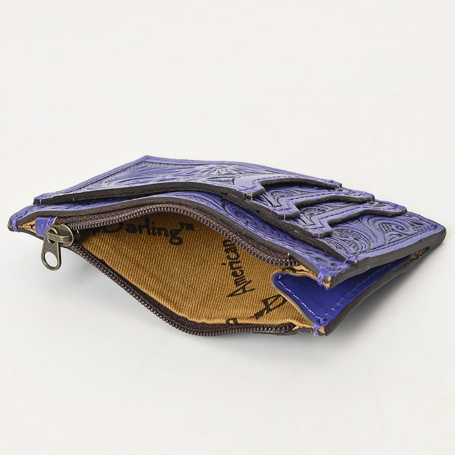 Western Leather Card Holder Bag with Hand-Tooled Floral Carved Full Grain Vegetable-Tanned Leather by American Darling
