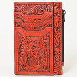 Western Leather Card Holder Bag with Hand-Tooled Floral Carved Full Grain Vegetable-Tanned Leather by American Darling